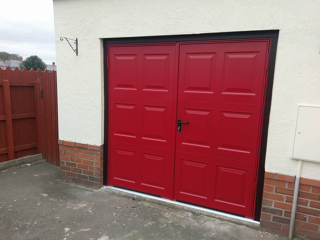 Garador side-hinged doors Georgian panel in Ruby Red in Oswestry
